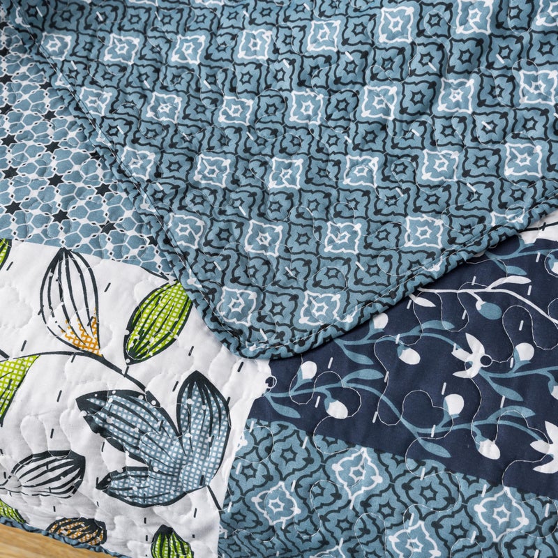SLPR Pacific Coast 3-Piece Quilt Set - King Size with 2 Shams, Lightweight Quilted Bedspread, Blue and White Floral Patchwork Design, Soft All-Season Bedding for Farmhouse and Bohemian Decor - Image 5